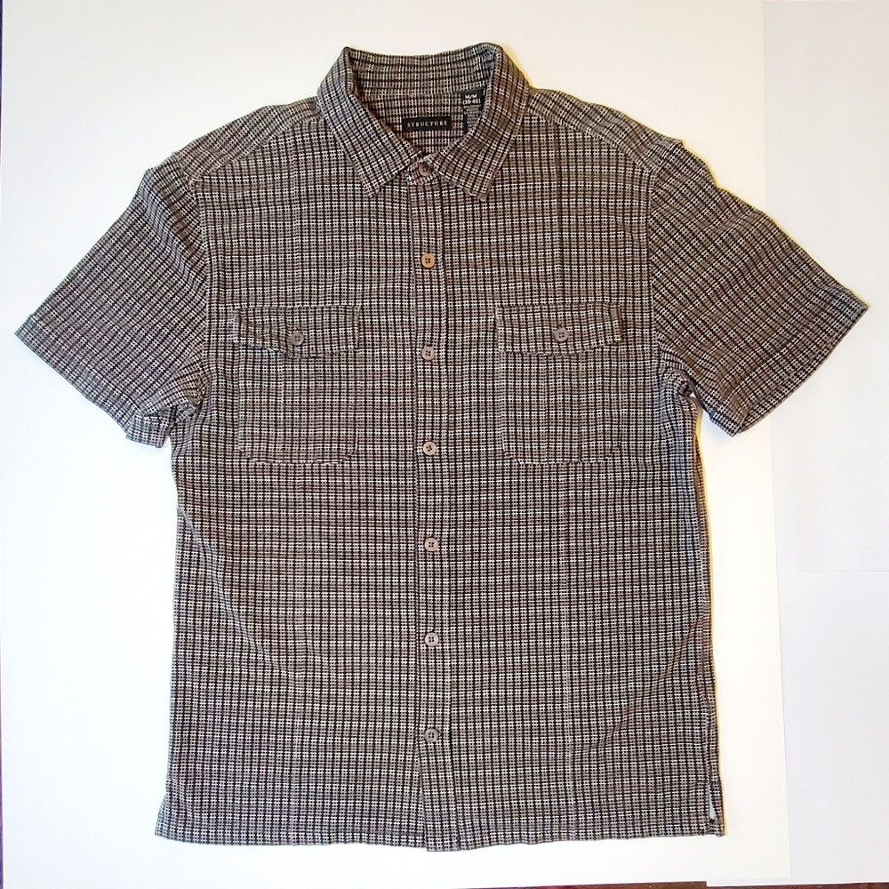 Structure VINTAGE Men's Short Sleeve Button Knit Shirt, Olive Brown, Medium